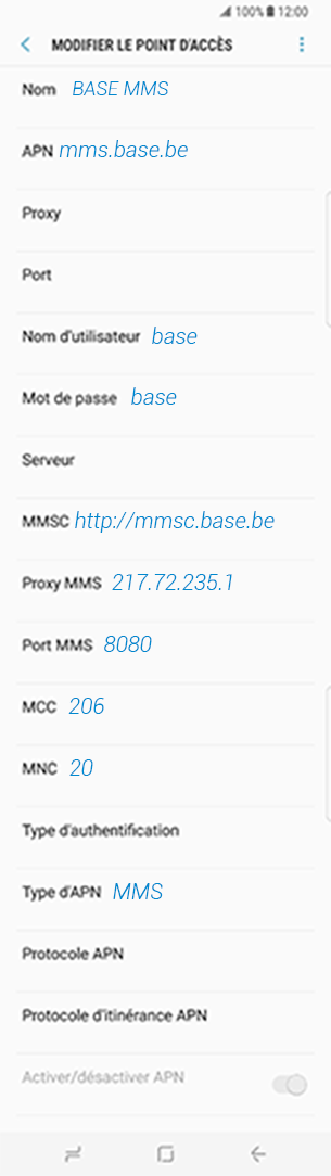 configuration MMS BASE HTC Desire 628