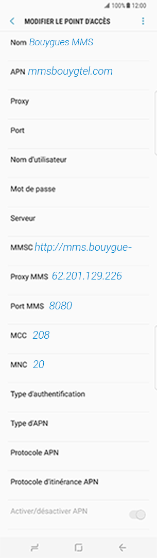configuration MMS Bouygues LG X style
