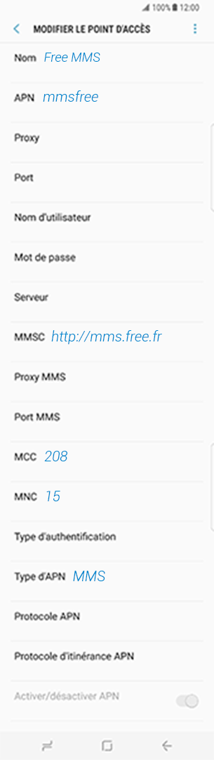 configuration MMS Free HTC One A9s