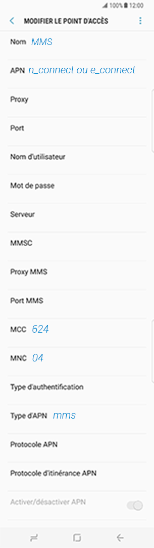 configuration MMS Nexttel Alcatel Pop 4S