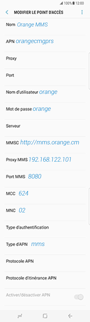 configuration MMS Orange Cameroun Alcatel Pop Up