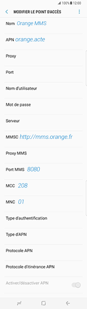 configuration MMS Orange HTC 10