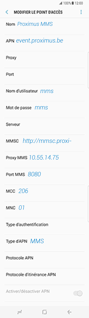 configuration MMS Proximus Alcatel U5 HD